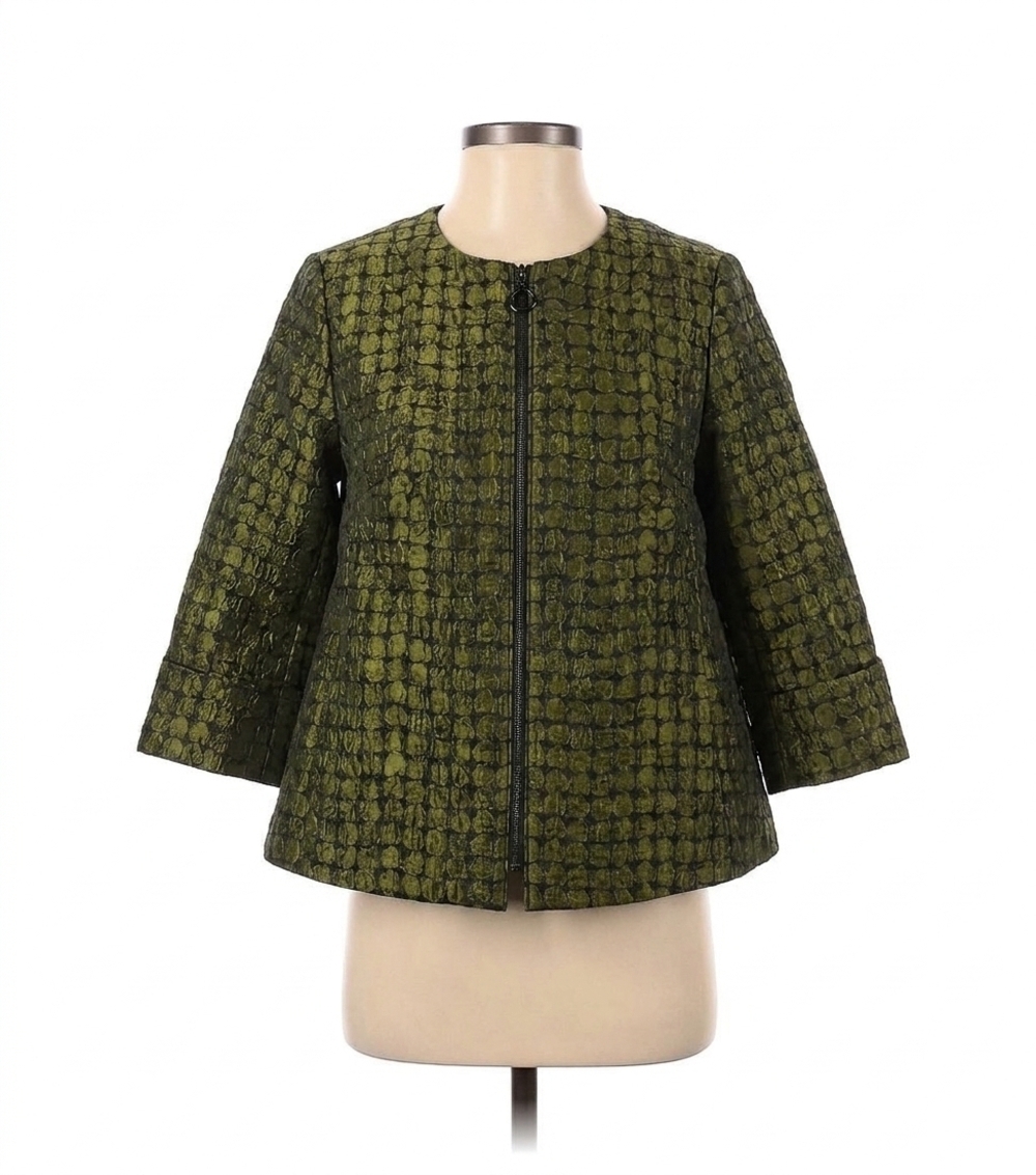 NEW JOSEPH RIBKOFF polka dot print jacquard swing jacket in black/green